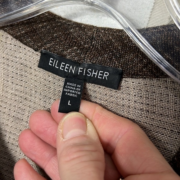 Eileen Fisher Brown Linen Jacket Size Large - Picture 10 of 13